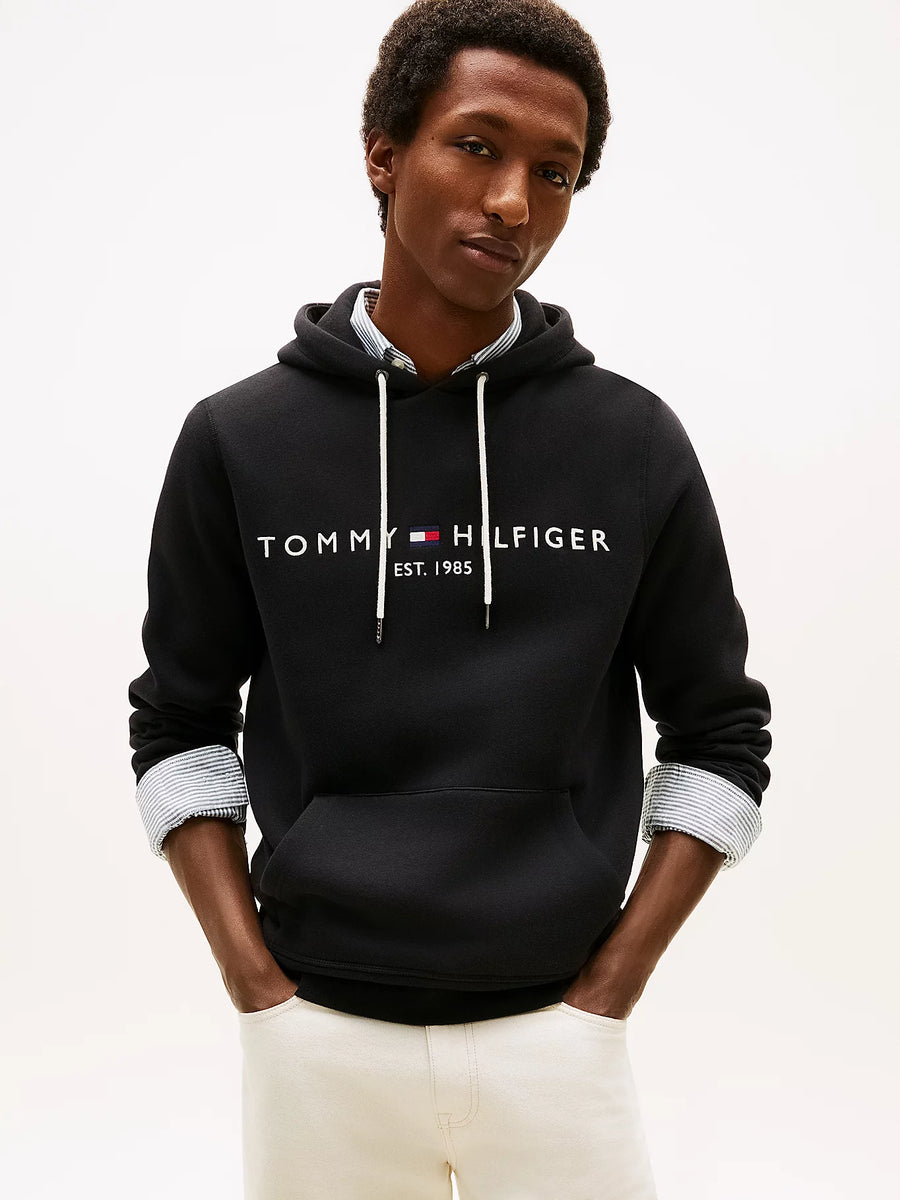 FELPA TOMMY HILFIGER UOMO CON CAPPUCCIO FELPATA LOGO RICAMATO NERO
