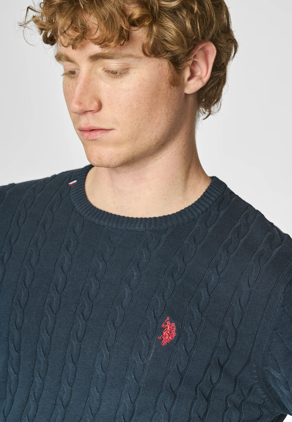 MAGLIONCINO US POLO ASSN GIROCOLLO A TRECCIA IN COTONE E CASHMERE BLU