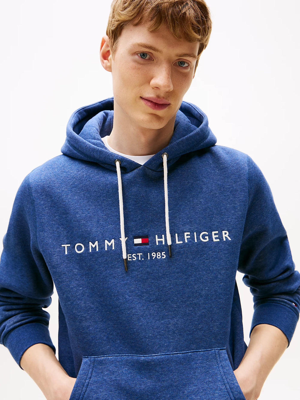 FELPA TOMMY HILFIGER UOMO CON CAPPUCCIO FELPATA LOGO RICAMATO ACQUA