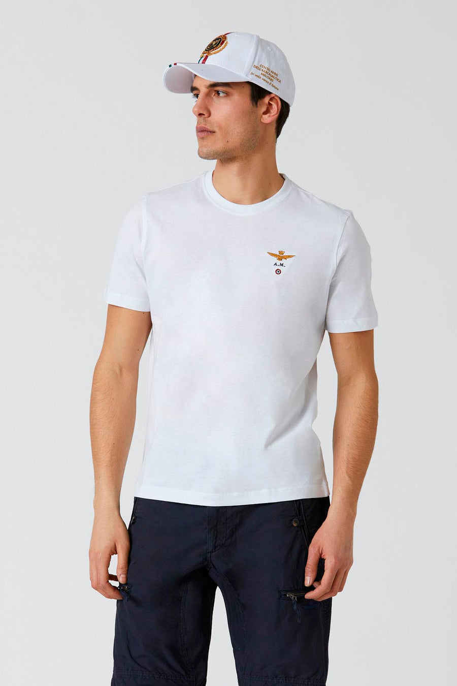 T-SHIRT UOMO AERONAUTICA MILITARE BASIC MEZZA MANICA BIANCO