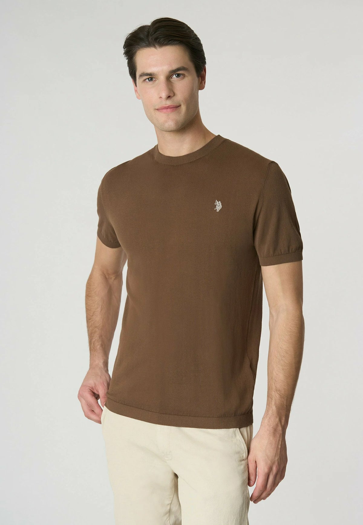 T-SHIRT UOMO US POLO ASSN MANICHE CORTE IN COTONE MARRONE