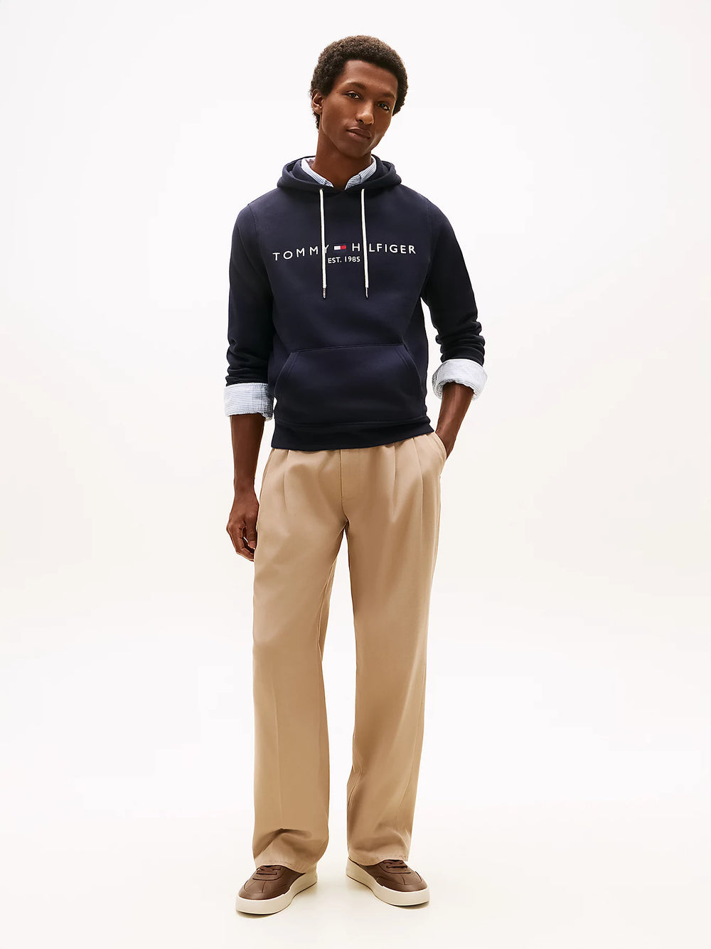 FELPA TOMMY HILFIGER UOMO CON CAPPUCCIO FELPATA LOGO RICAMATO BLU NAVY