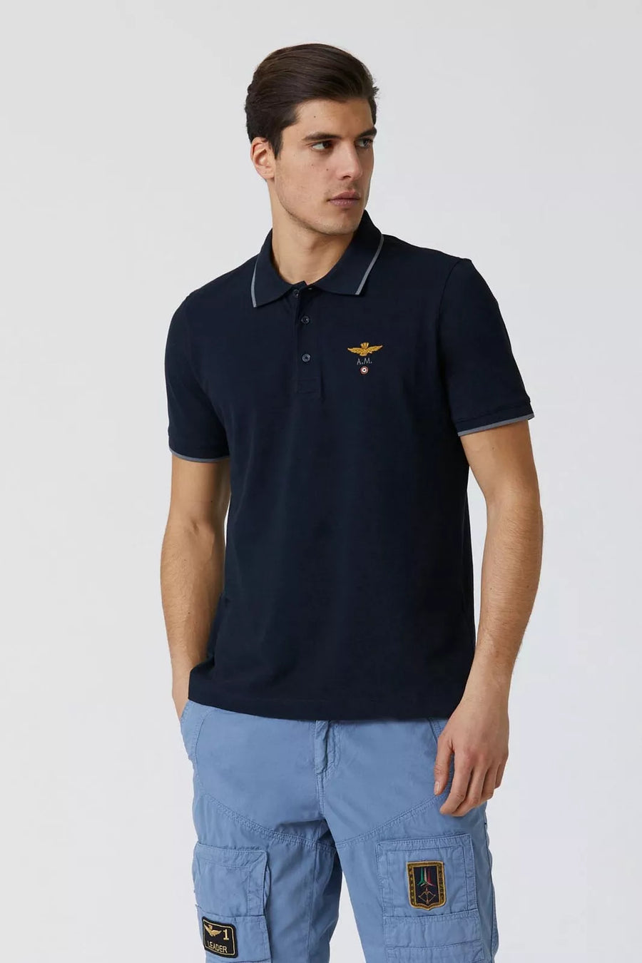 Polo Aeronautica Militare Basica in Cotone Pique' Blu