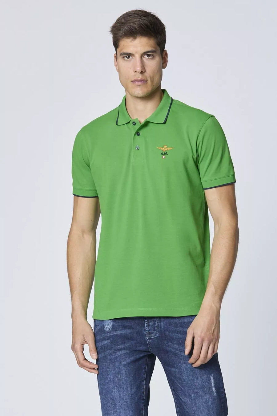 Polo Aeronautica Militare Basica in Cotone Pique' Verde