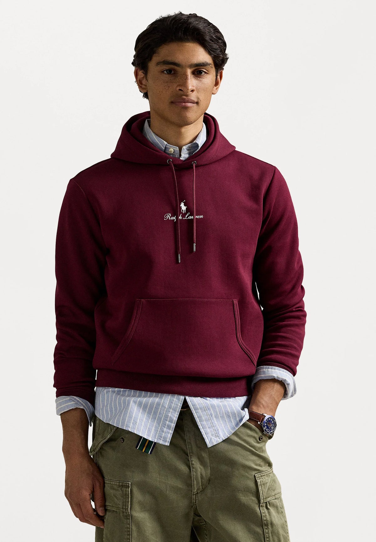 FELPA RALPH LAUREN CON CAPPUCCIO A MAGLIA DOPPIA BORDEAUX