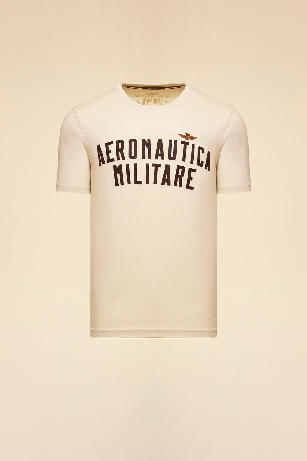 T-SHIRT MANICA CORTA CON LOGO IN FELTRO AERONAUTICA MILITARE BIANCO GHIACCIO
