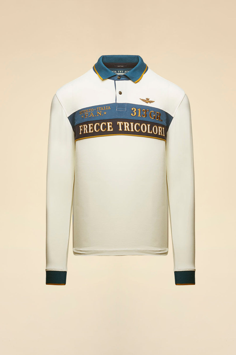 POLO P.A.N. COLOR BLOCK RICAMATA AERONAUTICA MILITARE BIANCA