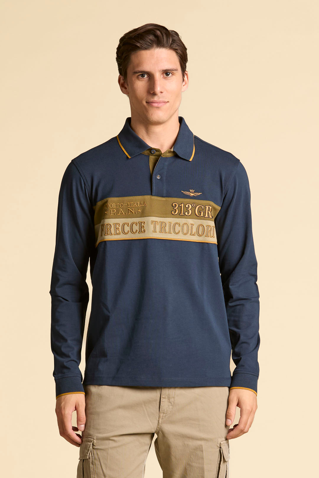 POLO P.A.N. COLOR BLOCK RICAMATA AERONAUTICA MILITARE BLU