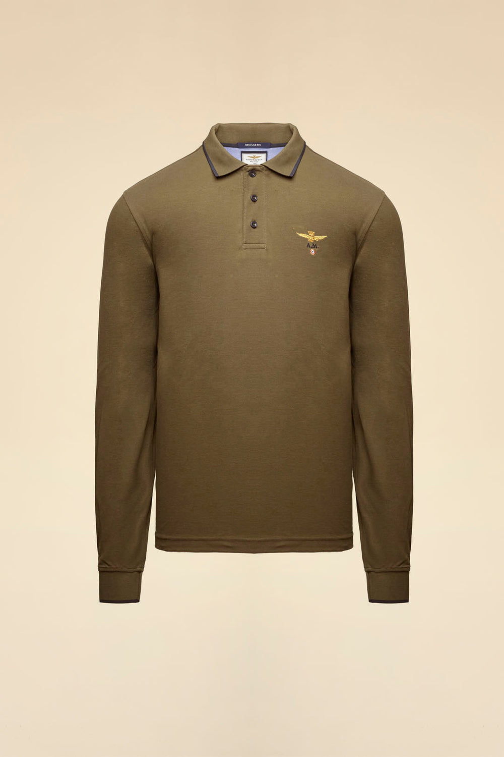 POLO BASICA MANICA LUNGA IN COTONE AERONAUTICA MILITARE VERDE