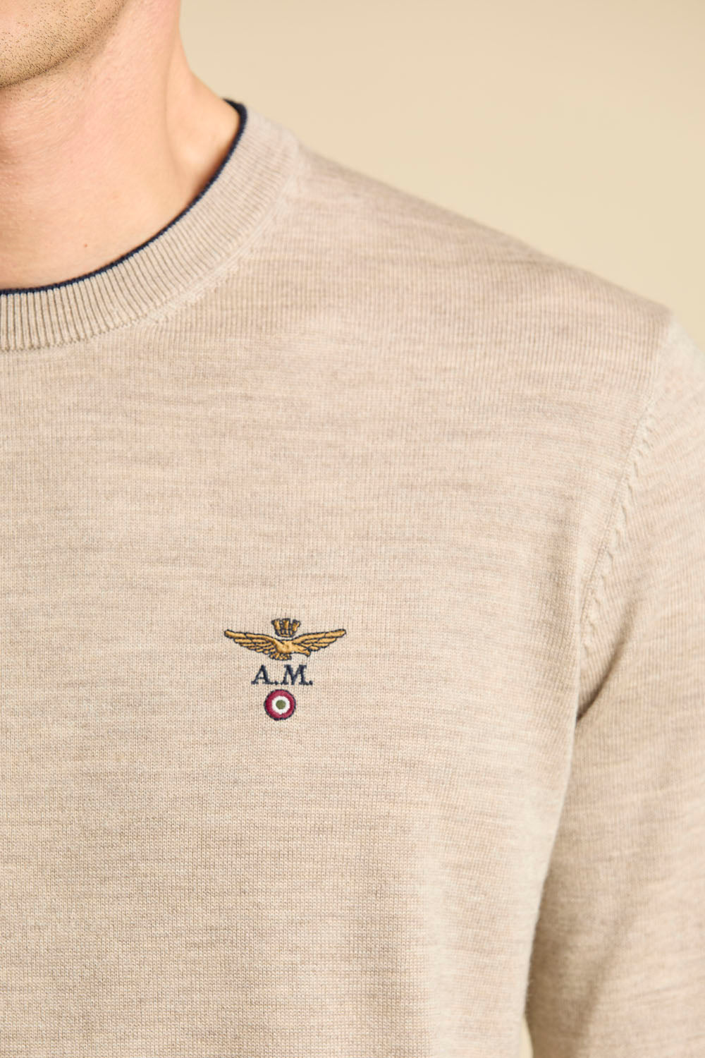 MAGLIA GIROCOLLO IN LANA MERINO AERONAUTICA MILITARE SABBIA MELANGE
