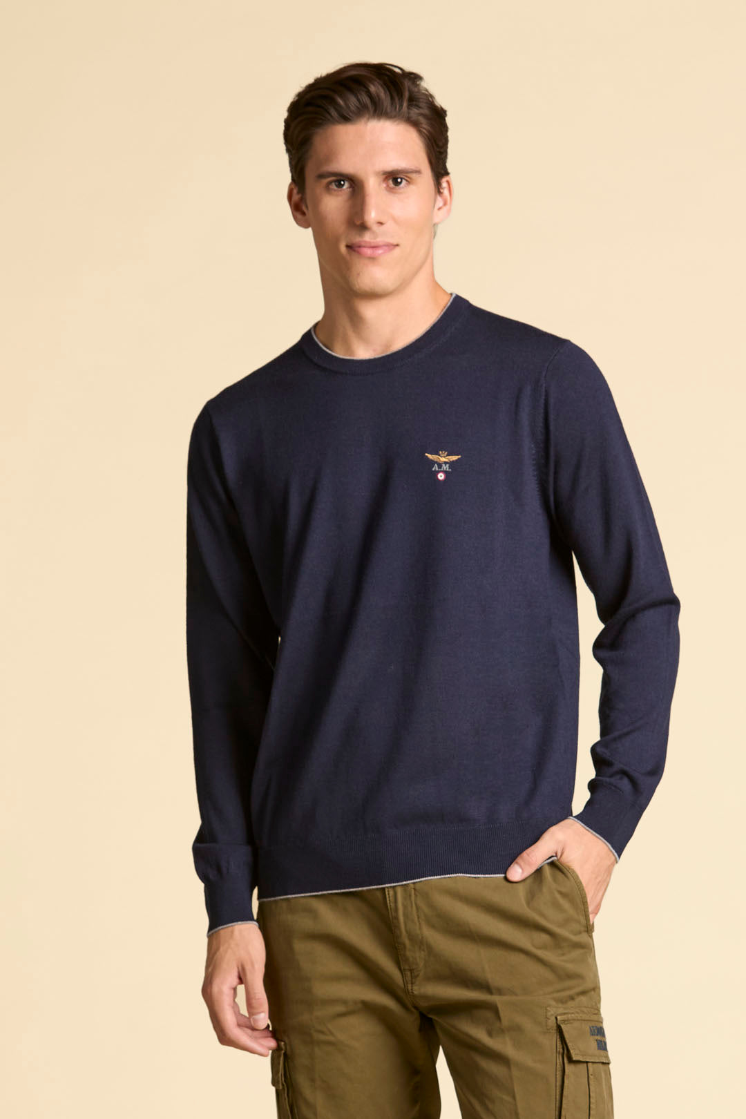 MAGLIA GIROCOLLO IN LANA MERINO AERONAUTICA MILITARE BLU