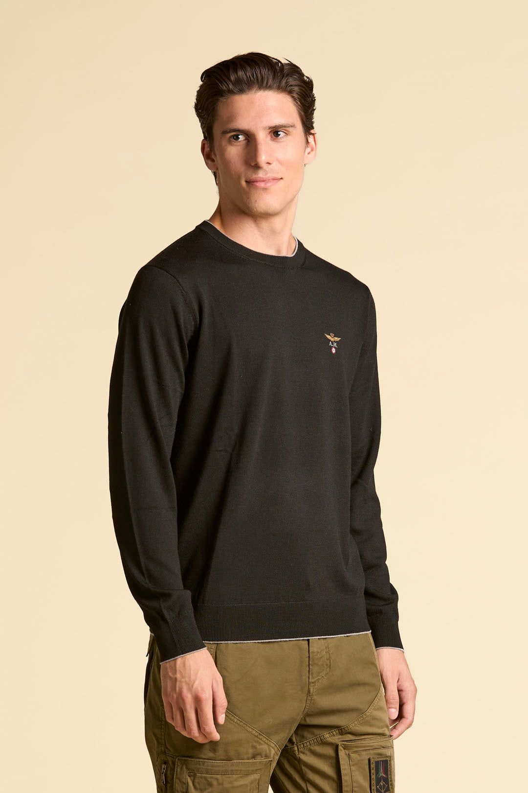 MAGLIA GIROCOLLO IN LANA MERINO AERONAUTICA MILITARE NERO
