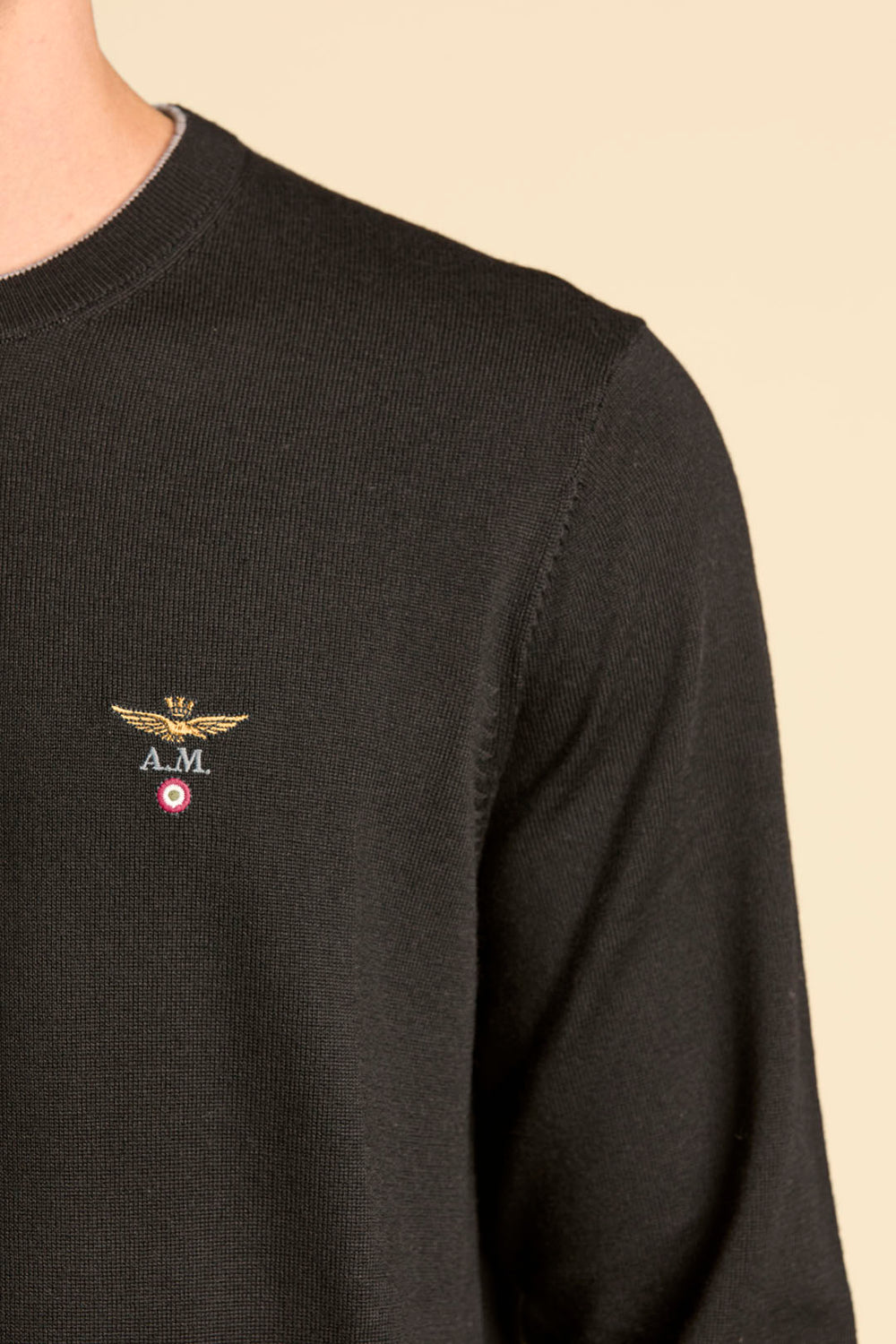 MAGLIA GIROCOLLO IN LANA MERINO AERONAUTICA MILITARE NERO