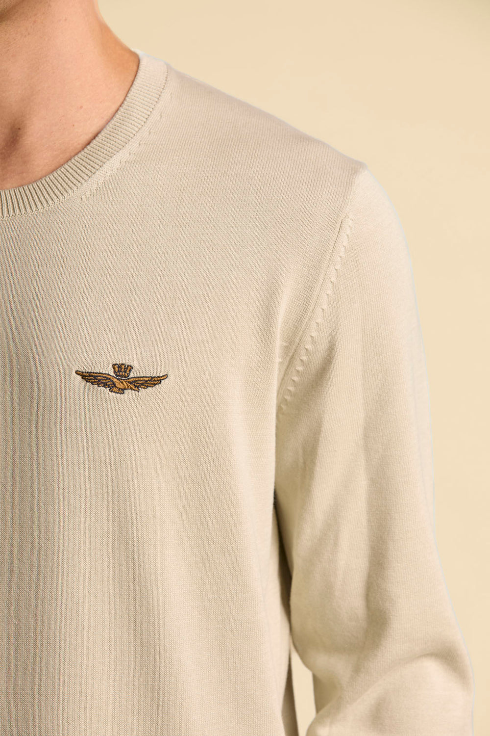 MAGLIA GIROCOLLO IN COTONE TINTO FILO AERONAUTICA MILITARE BEIGE