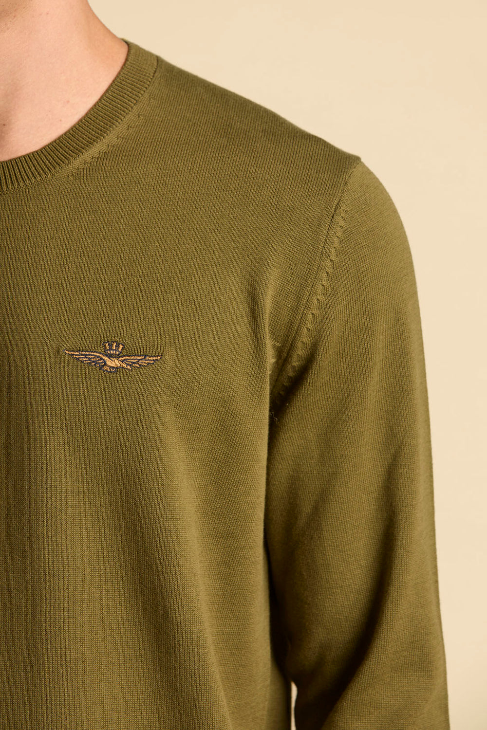 MAGLIA GIROCOLLO IN COTONE TINTO FILO AERONAUTICA MILITARE VERDE OLIVA