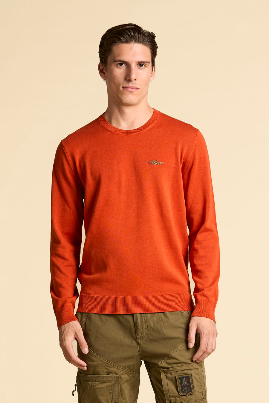 MAGLIA GIROCOLLO IN COTONE TINTO FILO AERONAUTICA MILITARE ARANCIONE