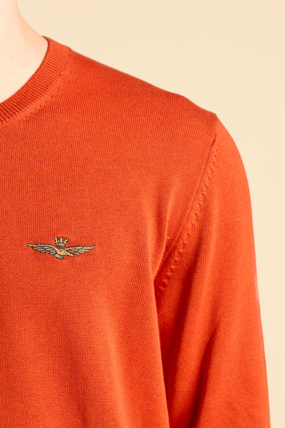 MAGLIA GIROCOLLO IN COTONE TINTO FILO AERONAUTICA MILITARE ARANCIONE