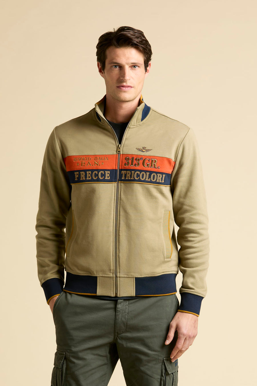 FELPA COLOR BLOCK IN INTERLOCK E PIQUE' AERONAUTICA MILITARE BEIGE