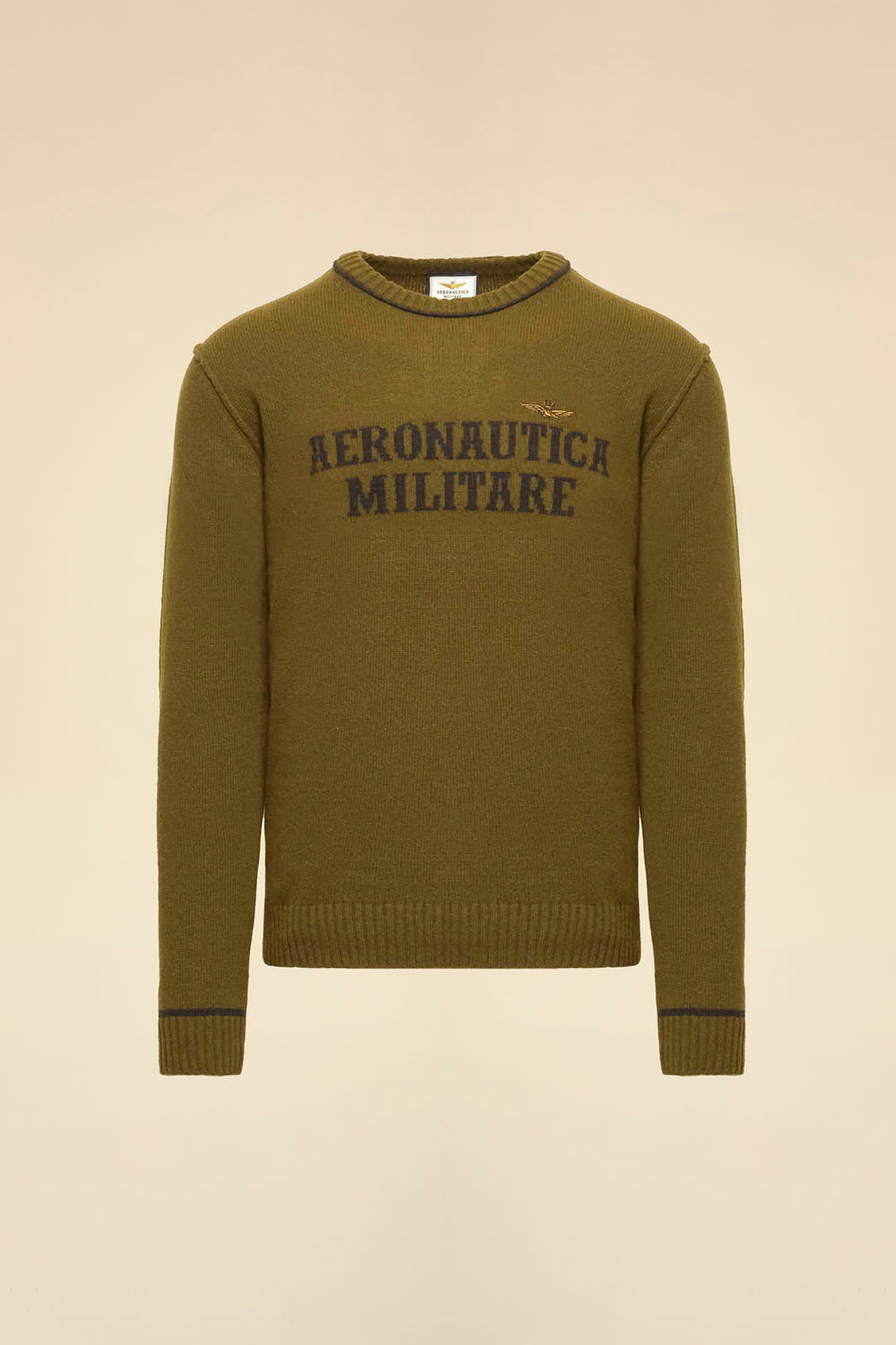 MAGLIONE IN LANA CON LOGO JACQUARD AERONAUTICA MILITARE VERDE OLIVA