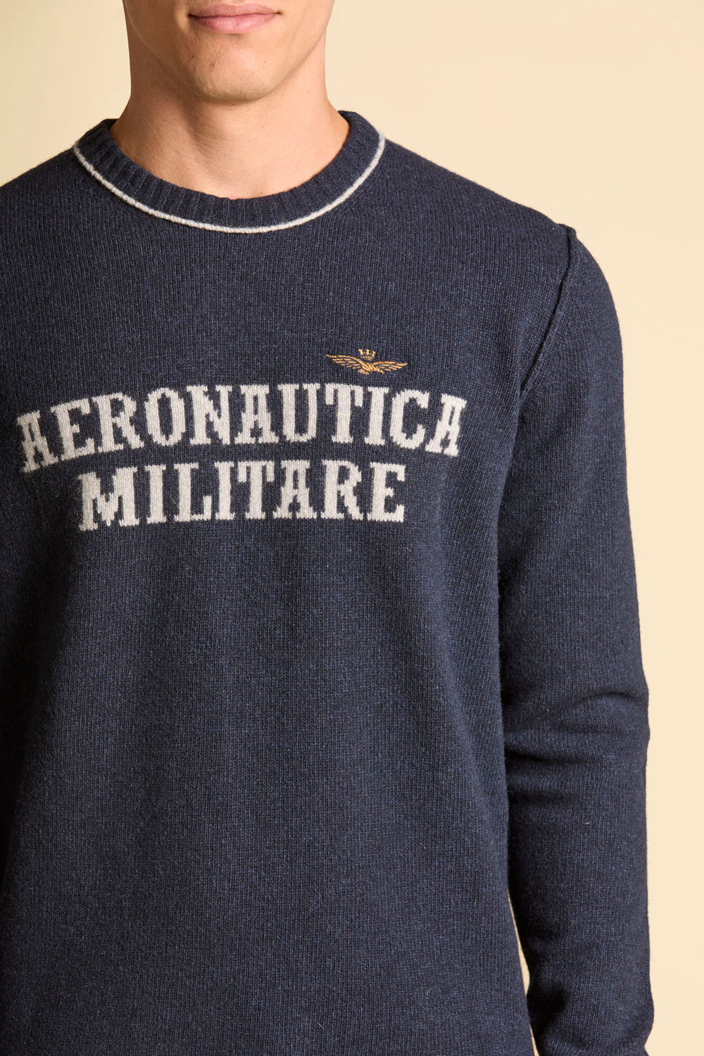 MAGLIONE IN LANA CON LOGO JACQUARD AERONAUTICA MILITARE BLU
