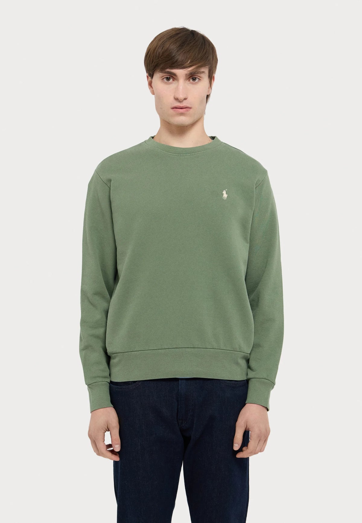 FELPA RALPH LAUREN LOOPBACK IN COTONE GIROCOLLO VERDE CHIARO