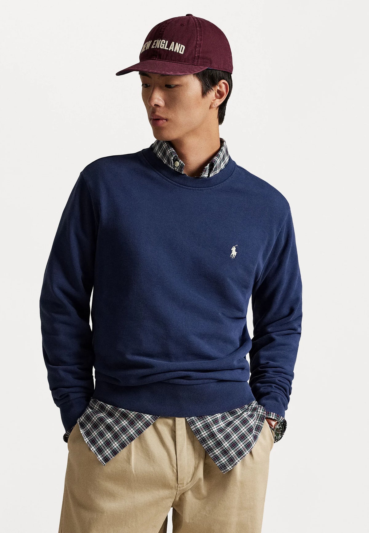 FELPA RALPH LAUREN LOOPBACK IN COTONE GIROCOLLO BLU SCURO