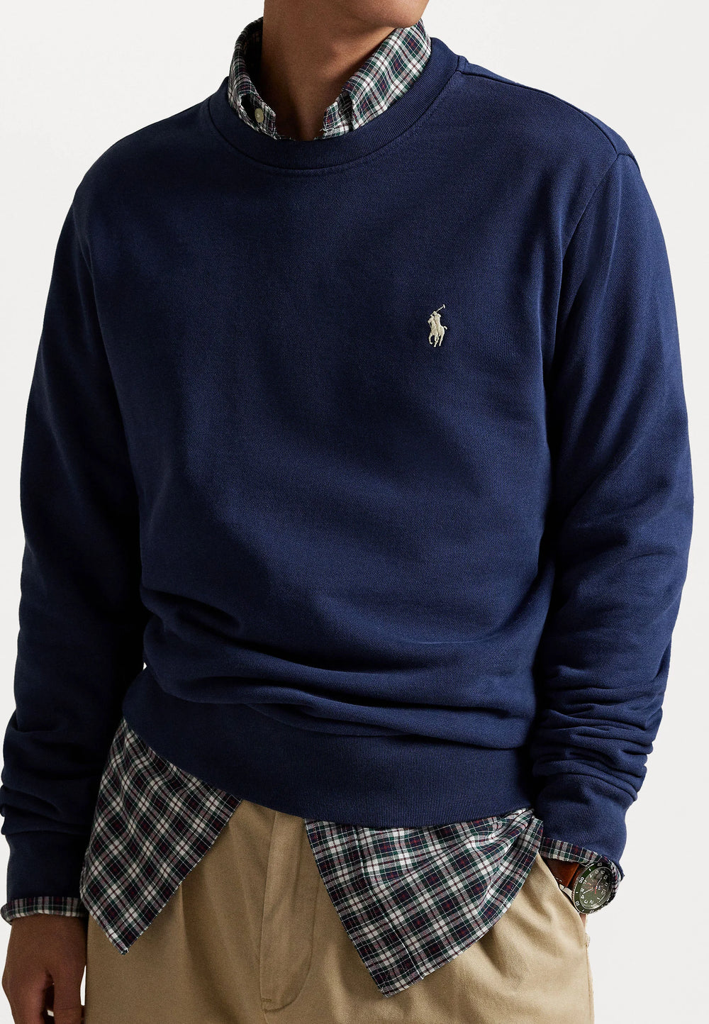 FELPA RALPH LAUREN LOOPBACK IN COTONE GIROCOLLO BLU SCURO