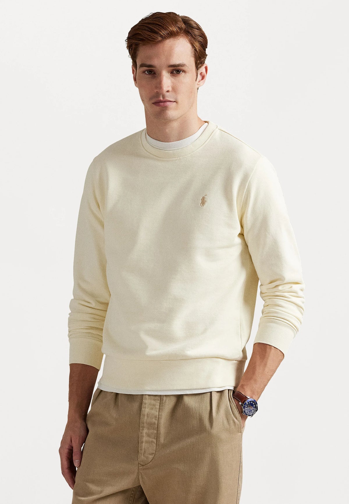 FELPA RALPH LAUREN LOOPBACK IN COTONE GIROCOLLO BEIGE
