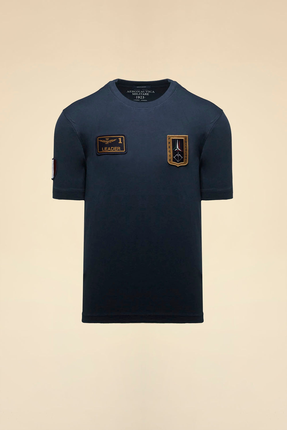 T-SHIRT UOMO AERONAUTICA MILITARE CON PATCH FRECCE TRICOLORI MEZZA MANICA BLU