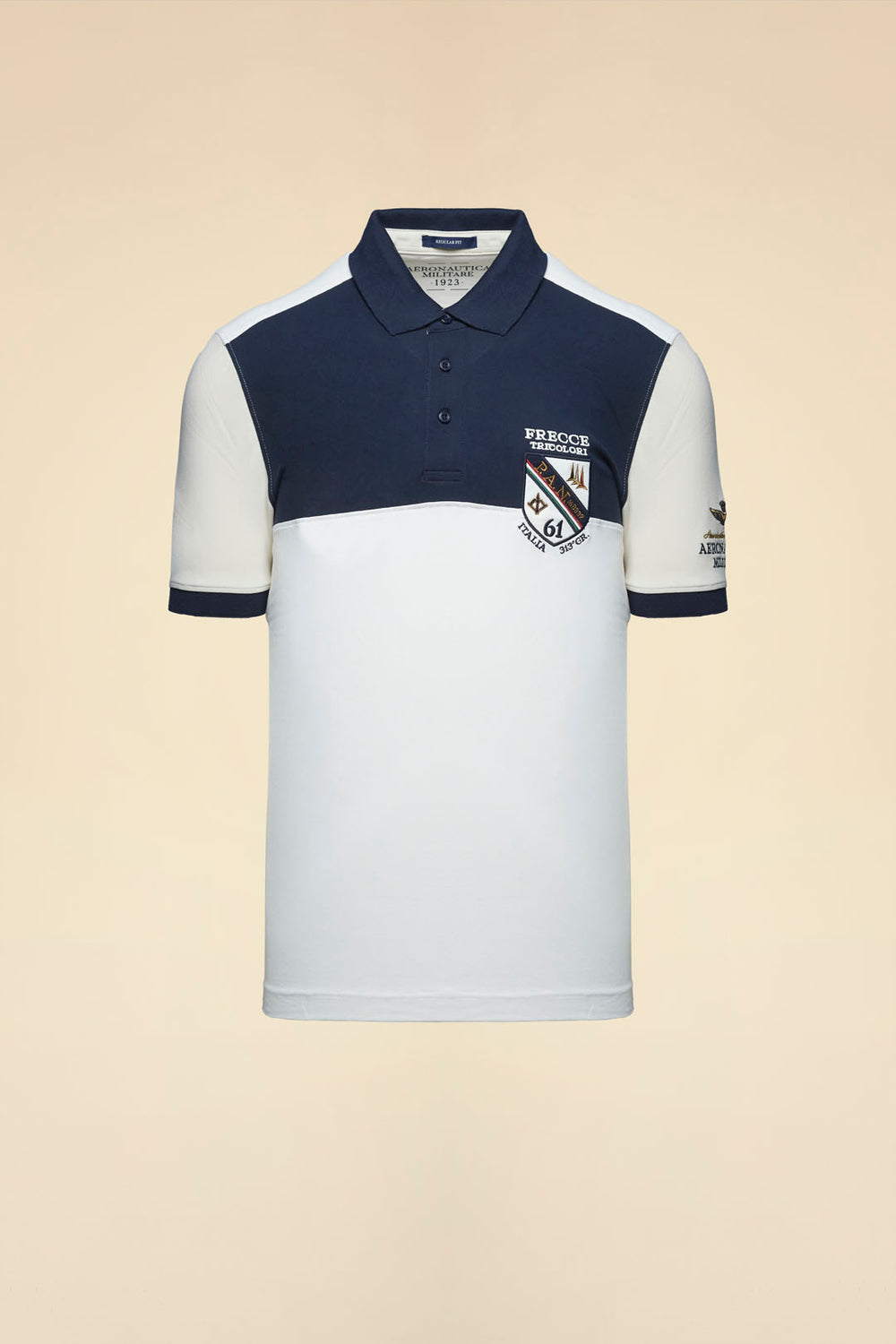 POLO UOMO AERONAUTICA MILITARE CON SCUDETTO MEZZA MANICA BIANCO/GHIACCIO/BLU NAVY