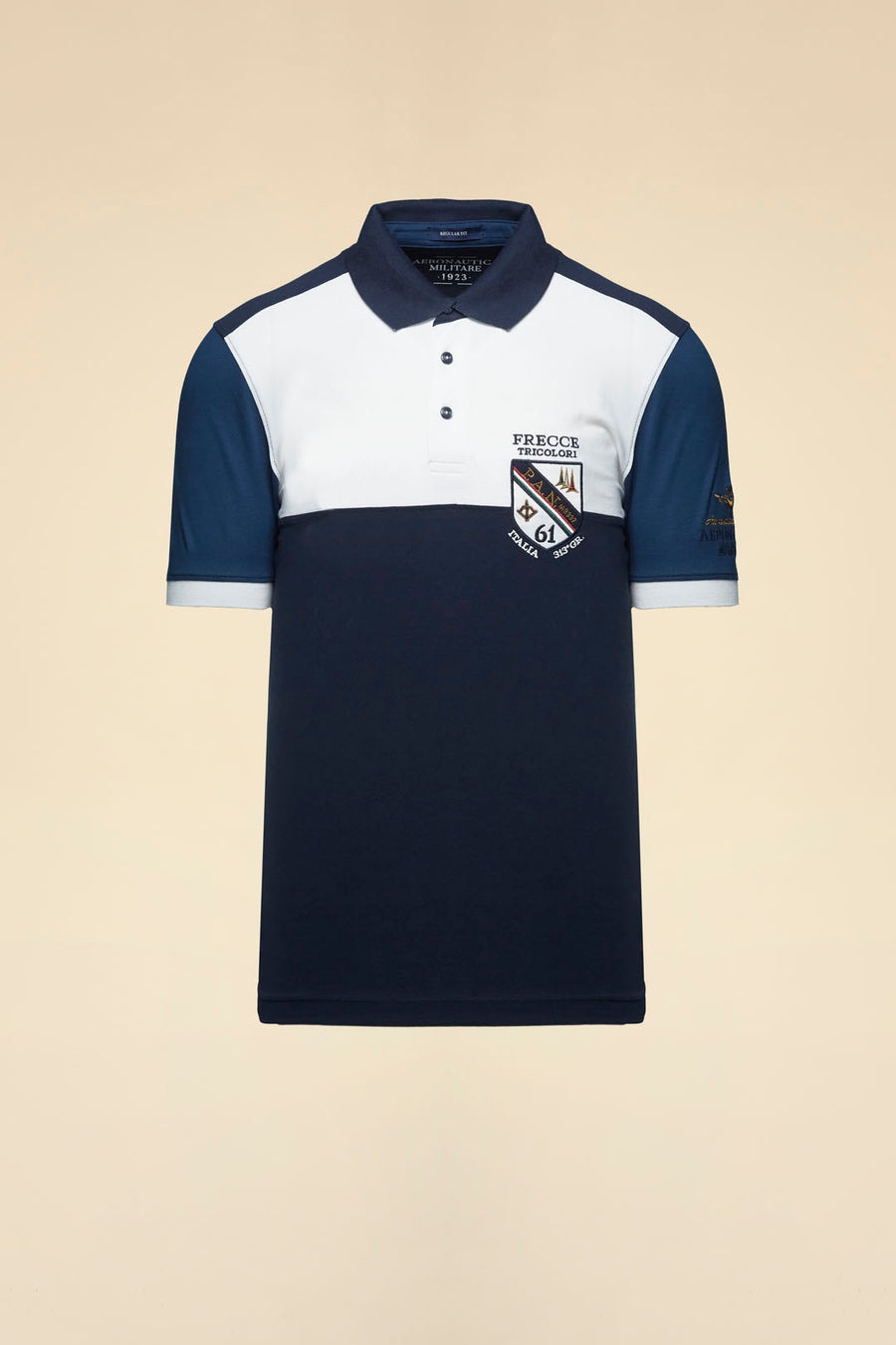 POLO UOMO AERONAUTICA MILITARE CON SCUDETTO MEZZA MANICA TITANIO/BLU NAVY/BIANCO