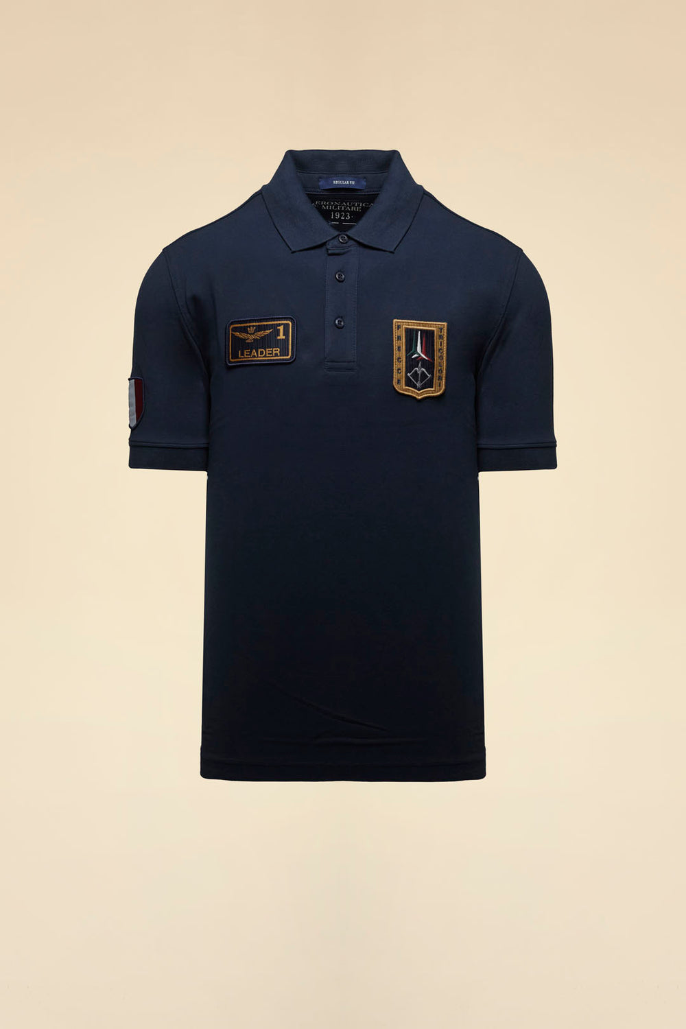 POLO UOMO AERONAUTICA MILITARE CON PATCH FRECCE TRICOLORI MEZZA MANICA BLU
