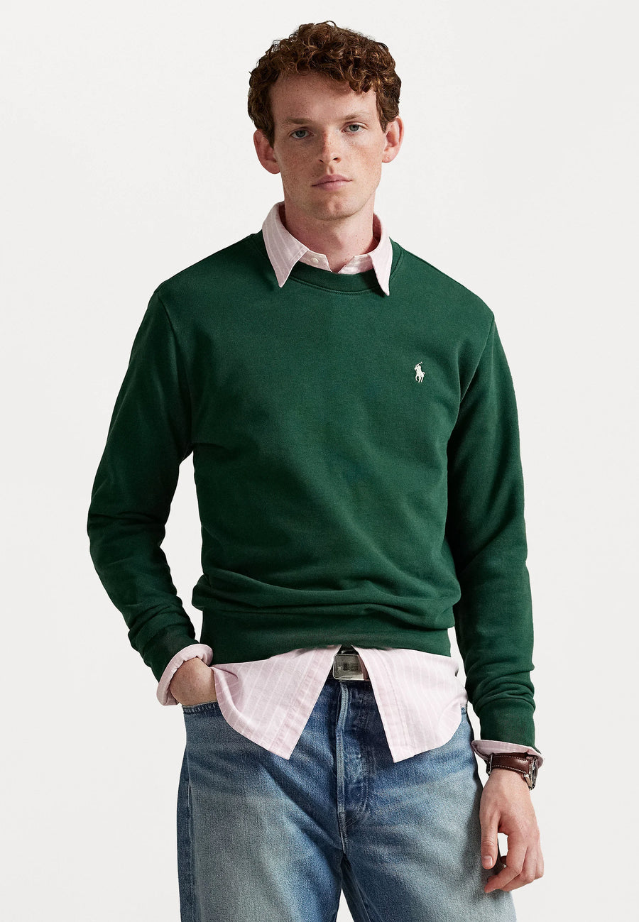 FELPA RALPH LAUREN LOOPBACK IN COTONE GIROCOLLO VERDE PINO