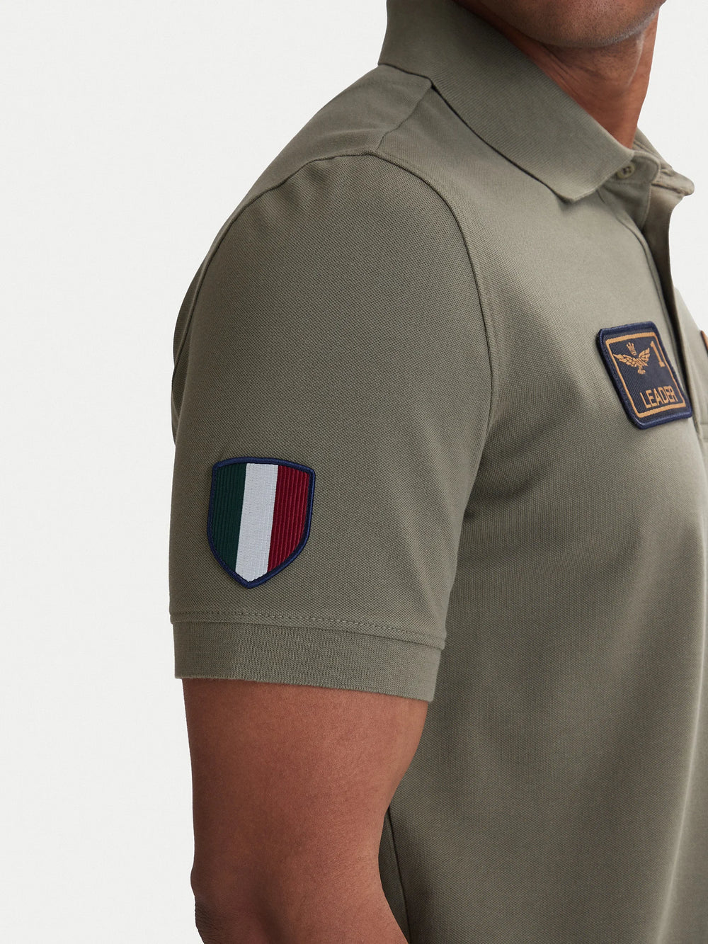 POLO UOMO AERONAUTICA MILITARE CON PATCH FRECCE TRICOLORI MEZZA MANICA VERDE