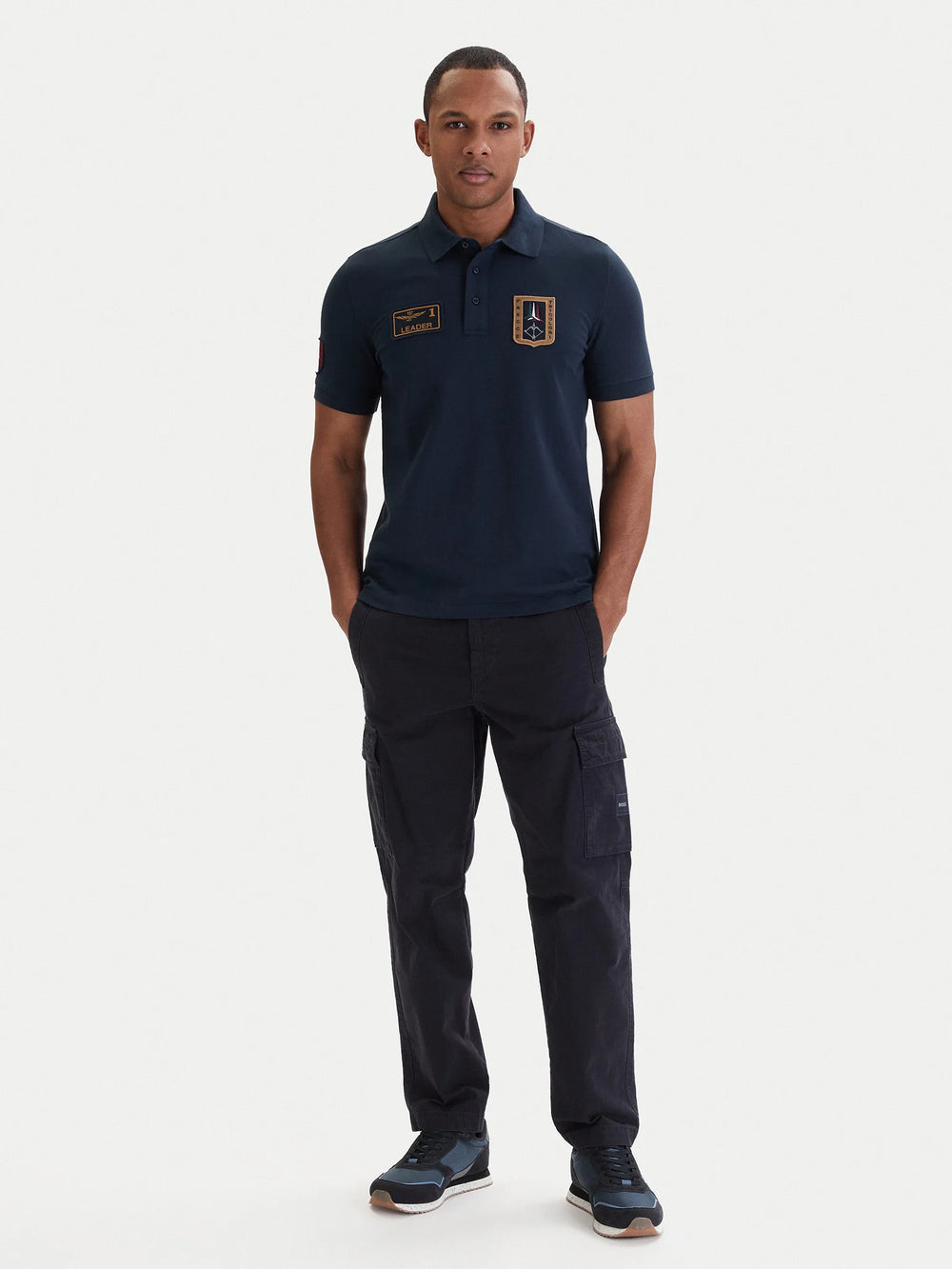 POLO UOMO AERONAUTICA MILITARE CON PATCH FRECCE TRICOLORI MEZZA MANICA BLU