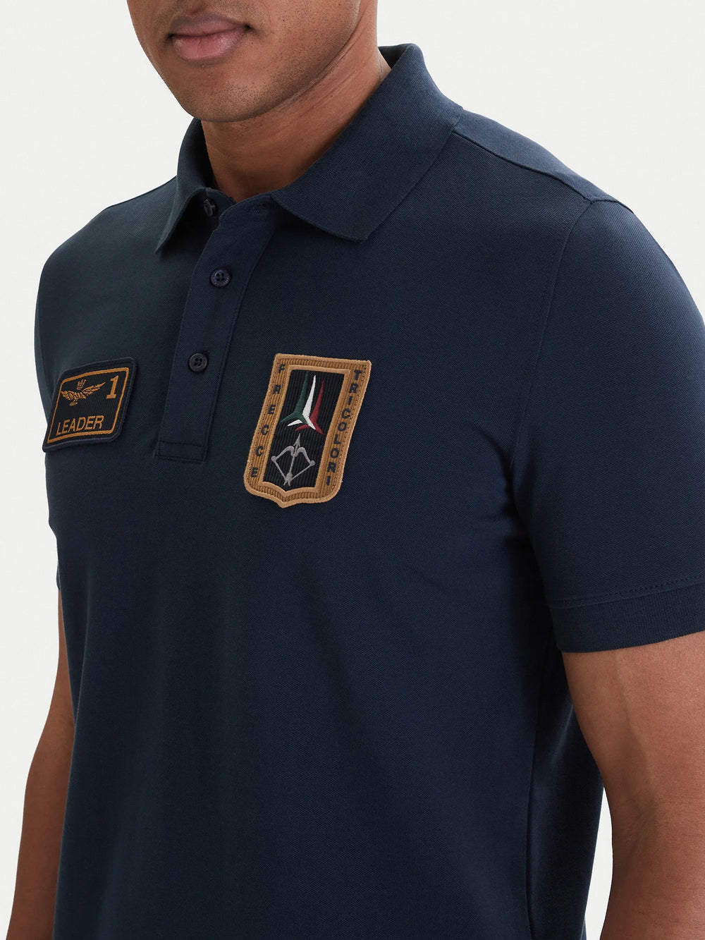 POLO UOMO AERONAUTICA MILITARE CON PATCH FRECCE TRICOLORI MEZZA MANICA BLU