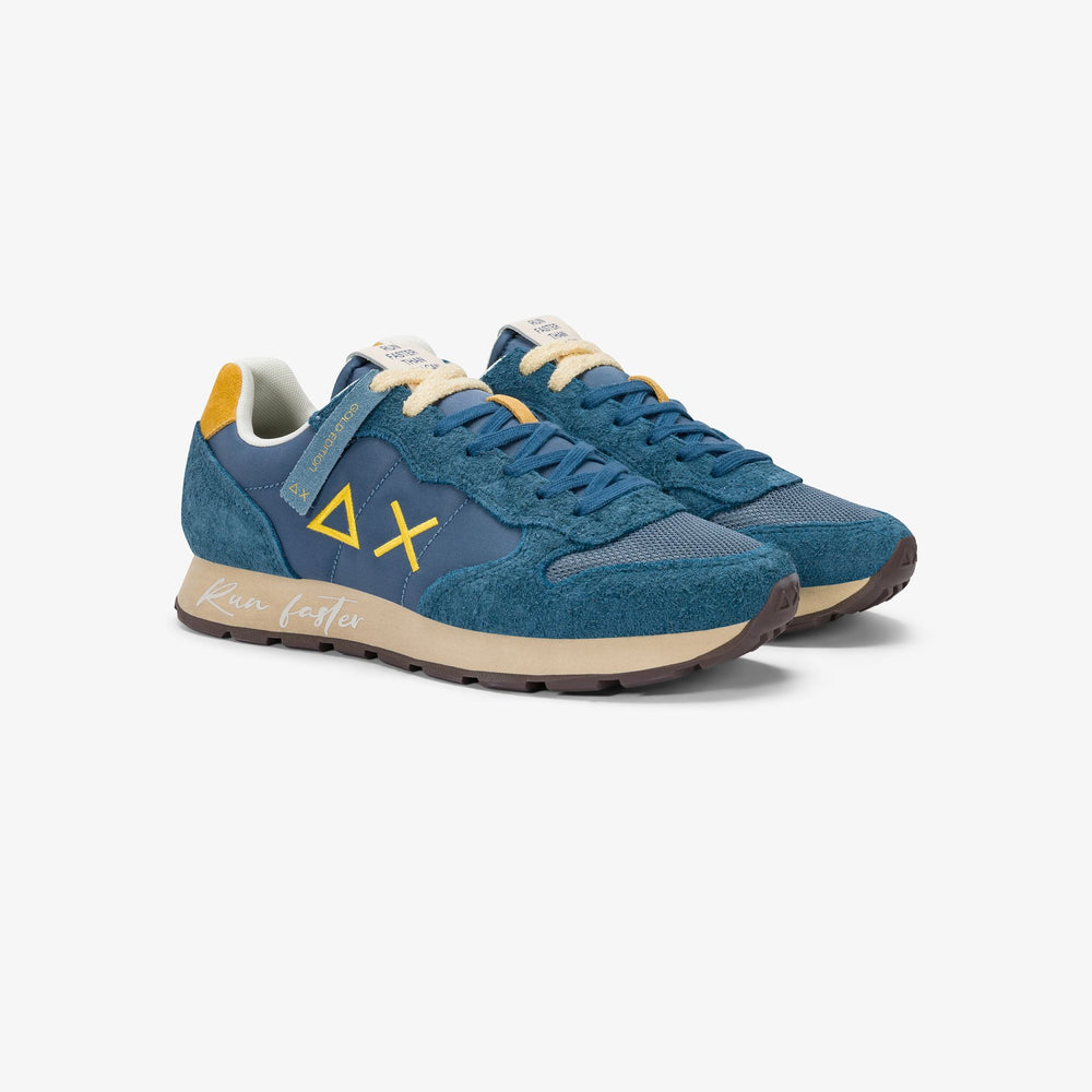 SUN 68 SCARPE Sneaker Tom Vintage in nylon e suede blu avio scuro