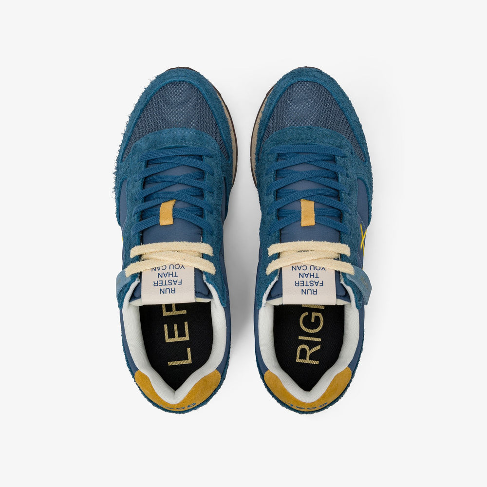 SUN 68 SCARPE Sneaker Tom Vintage in nylon e suede blu avio scuro