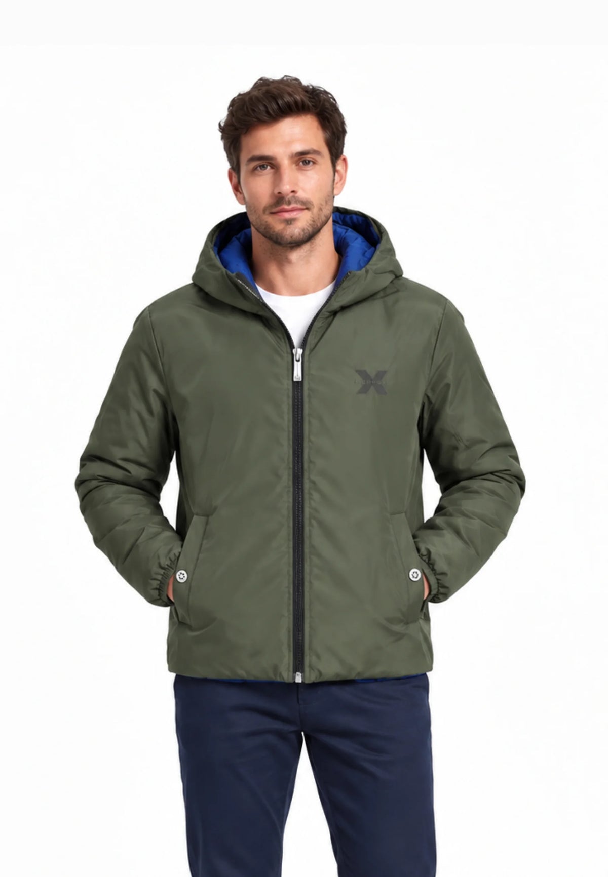 RICHMOND GIUBBOTTO UOMO JACKET UMA26176GB SDL REVERSIBILE VERDE BLU