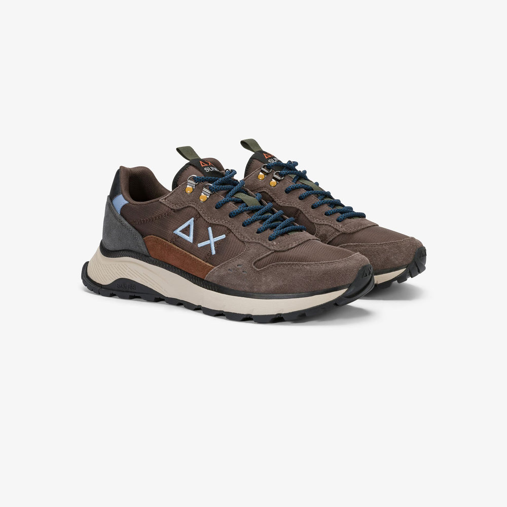 SUN 68 SCARPE Sneaker Fire & Camping in suede e nylon marrone Z46138