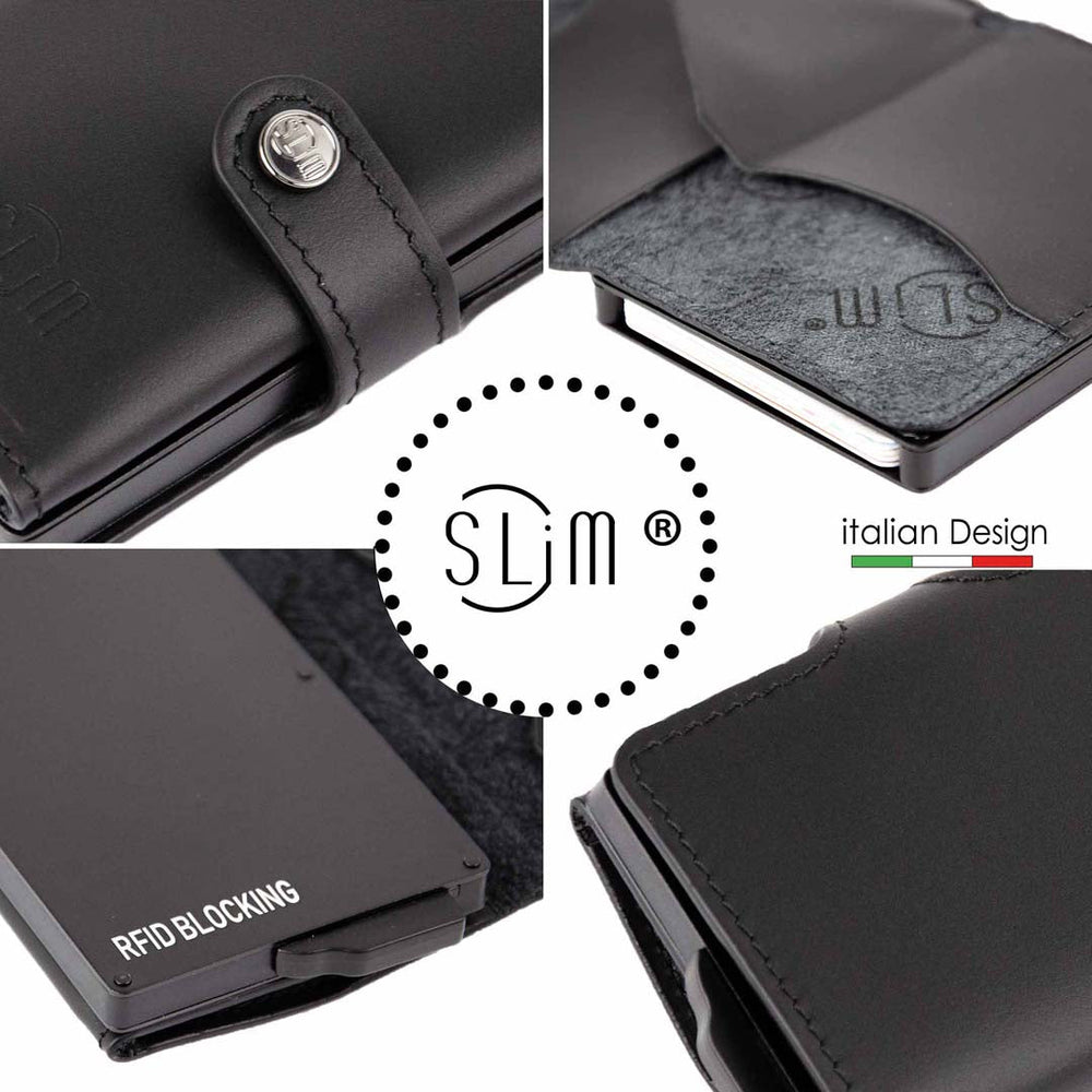 PORTAFOGLIO SLIM PORTA CARTE VERA PELLE NERO