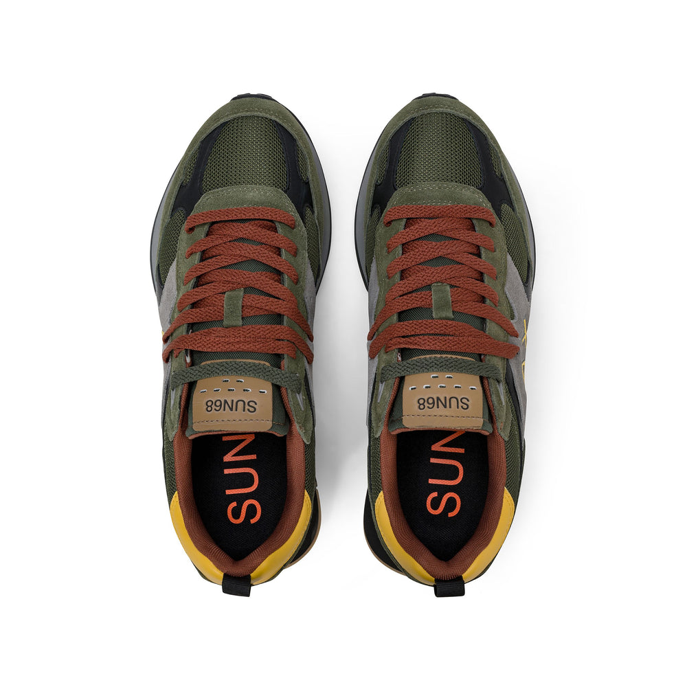 SUN 68 SCARPE Sneaker Jaki Outdoor in nylon e suede Verde Militare Z46124